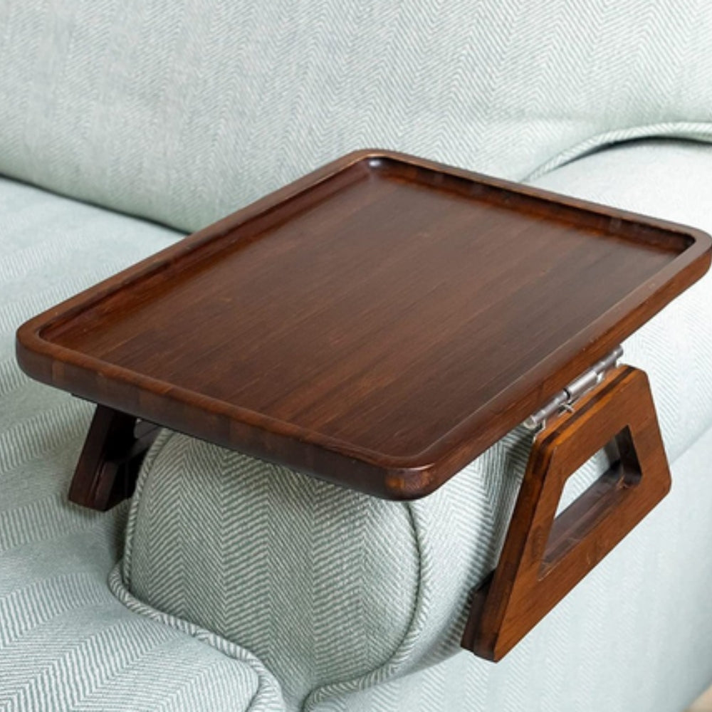 Table with Adjus Bamboo Armrest Table for Sofa Snacks Drinks Laptop