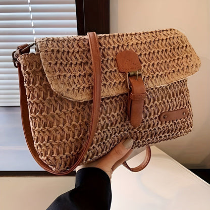 Bag with Braided Shoulder Design for Women in Straw with Adjustable Strap for Summer Looks
