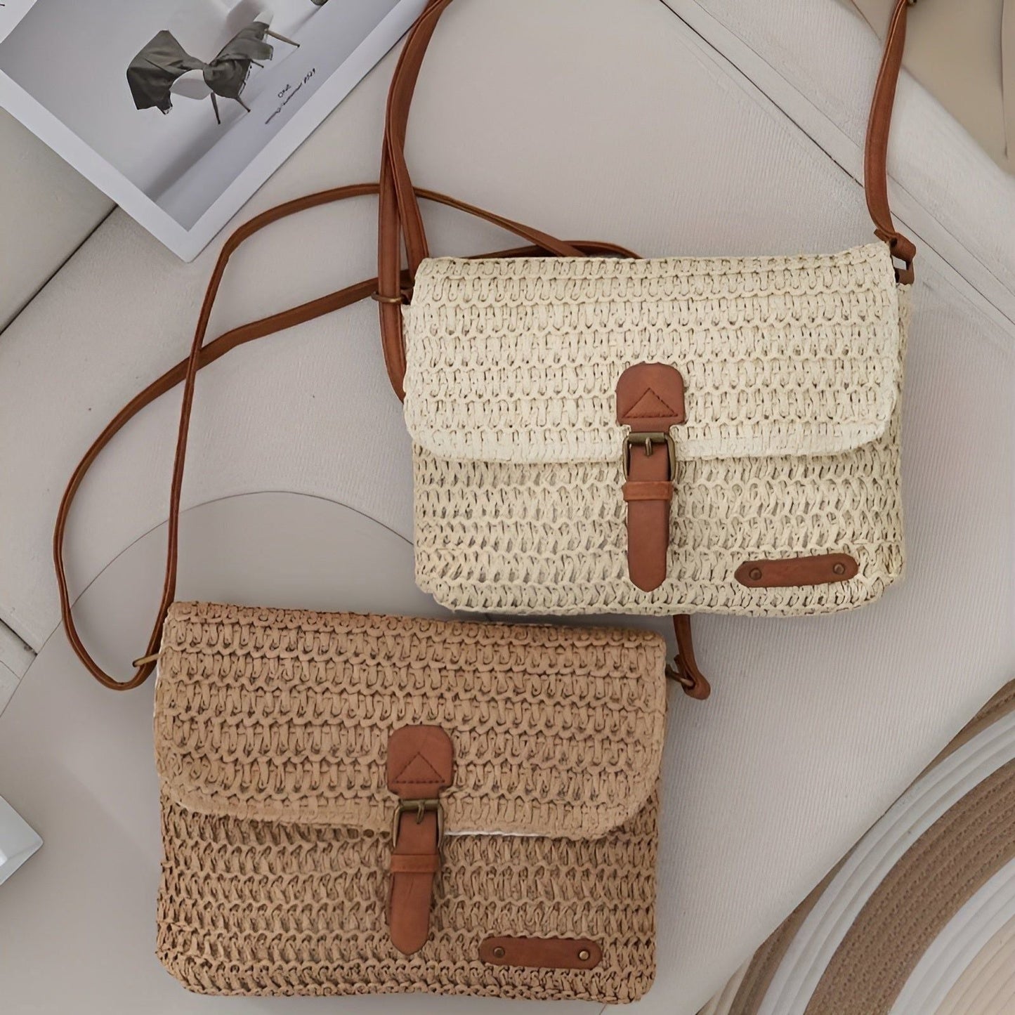 Bag with Braided Shoulder Design for Women in Straw with Adjustable Strap for Summer Looks