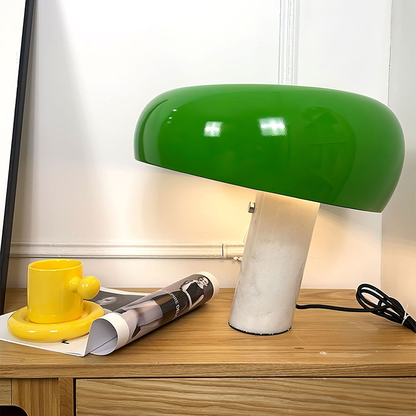 Table Lamp with Modern Design Marble Base and Half-Round Shade