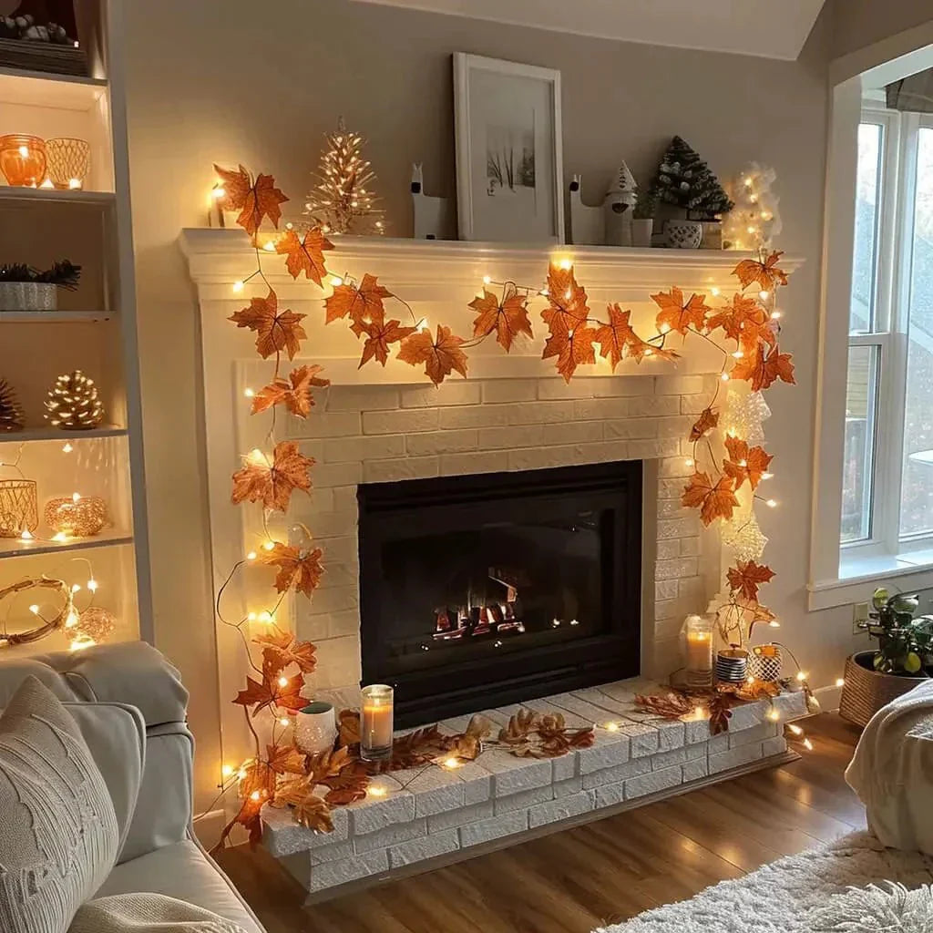 Decorative Light Garland with Green Branches and LED Lighting for Atmosphere
