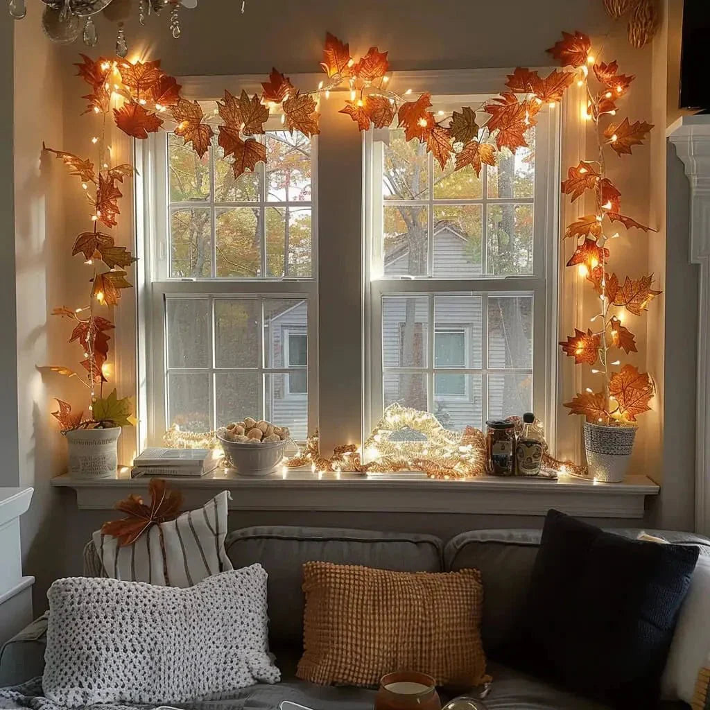 Decorative Light Garland with Green Branches and LED Lighting for Atmosphere