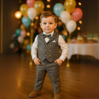 Set with Boys' Outfit Design for Babies and Toddlers with Waistcoat and Bow Tie