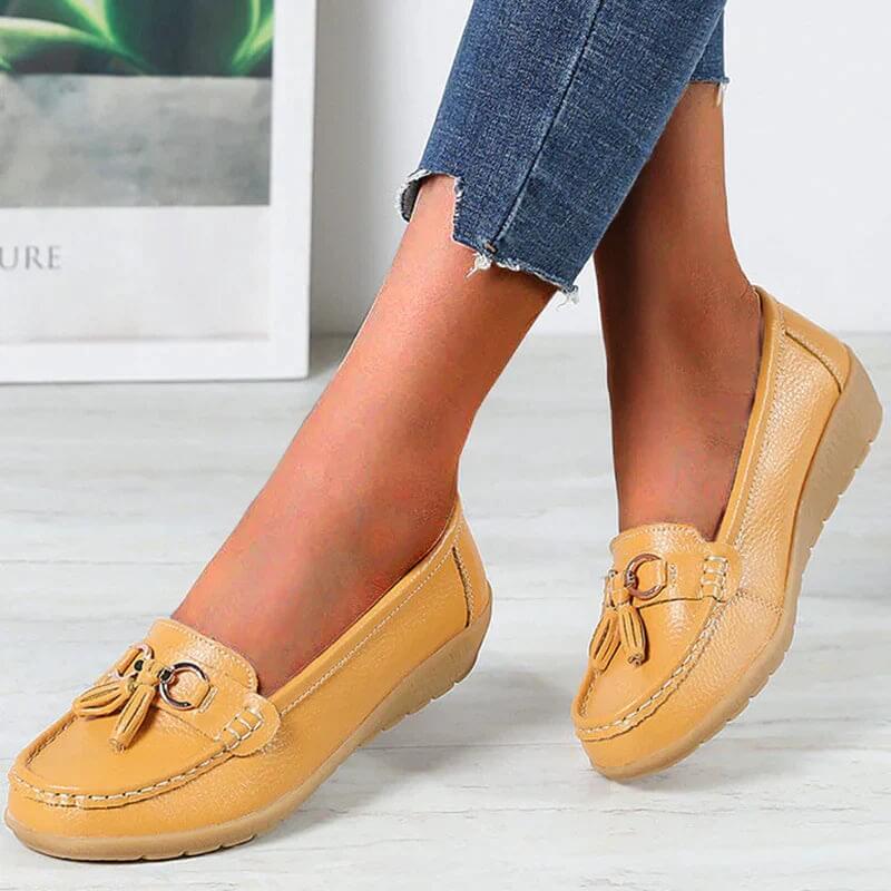 Ladies' Leather Slip-Ons with Comfortable Fit and Timeless Elegant Style