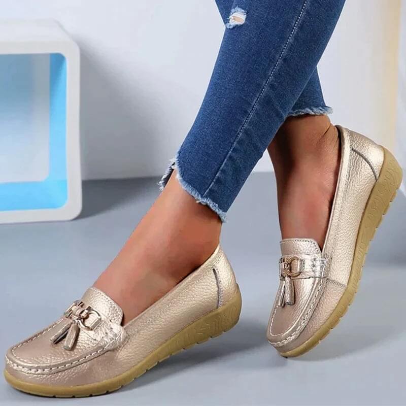 Ladies' Leather Slip-Ons with Comfortable Fit and Timeless Elegant Style