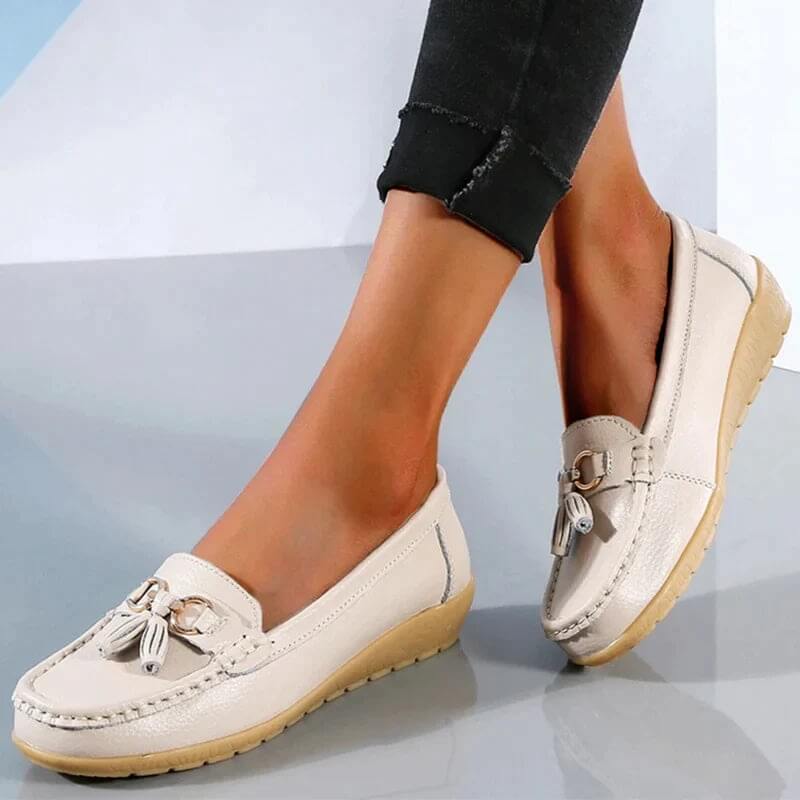 Ladies' Leather Slip-Ons with Comfortable Fit and Timeless Elegant Style