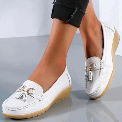 Ladies' Leather Slip-Ons with Comfortable Fit and Timeless Elegant Style