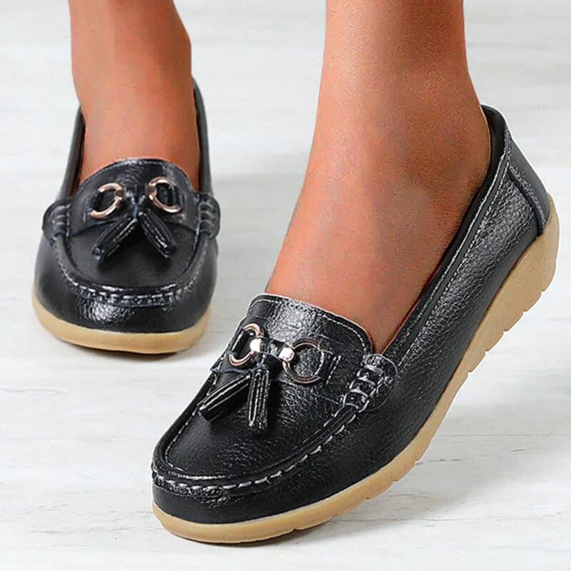 Ladies' Leather Slip-Ons with Comfortable Fit and Timeless Elegant Style