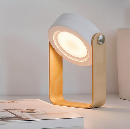 Table Lamp with Dimmable LED Wooden Frame and 360-Degree Adjustable Light