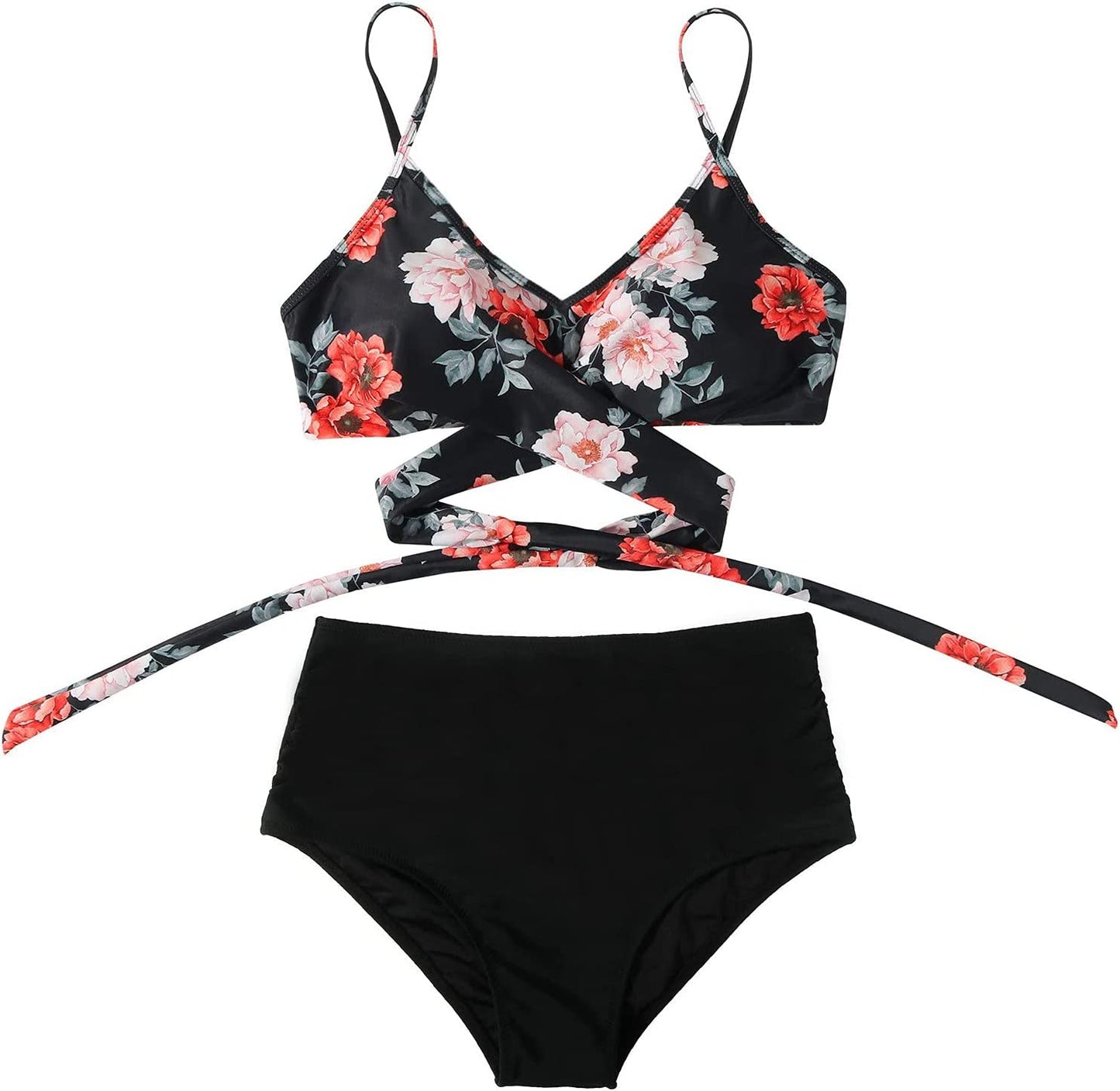 Ladies High Waist Bikini with Tropical Print and Pads