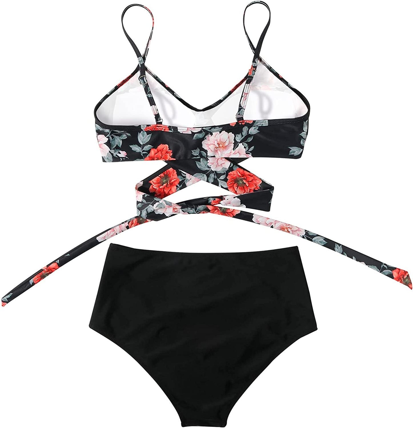Ladies High Waist Bikini with Tropical Print and Pads