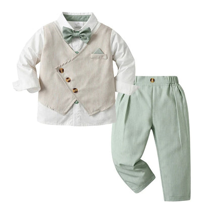 Chic Boys' 3-Piece Suit for Blue Shirt, Waistcoat and Trousers with Bow Tie