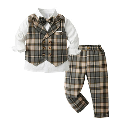 Chic Boys' 3-Piece Suit for Blue Shirt, Waistcoat and Trousers with Bow Tie