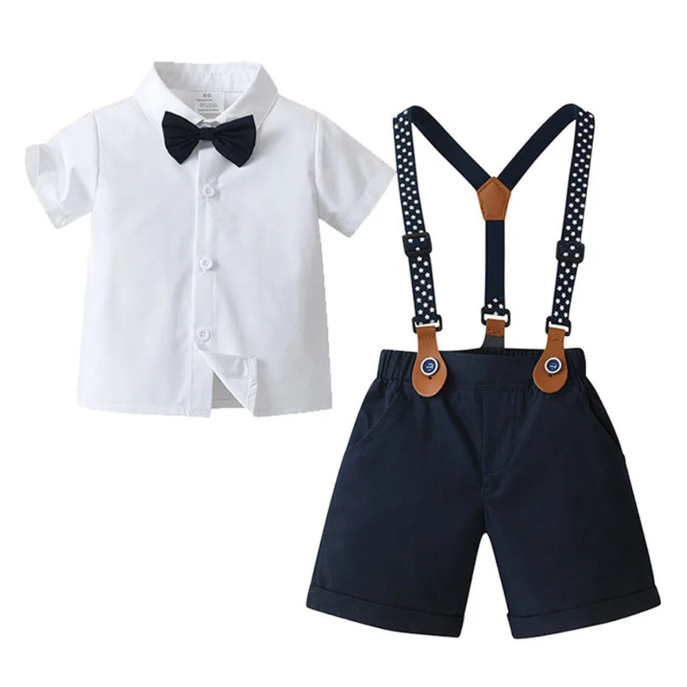 Chic Boys' 3-Piece Suit for Blue Shirt, Waistcoat and Trousers with Bow Tie