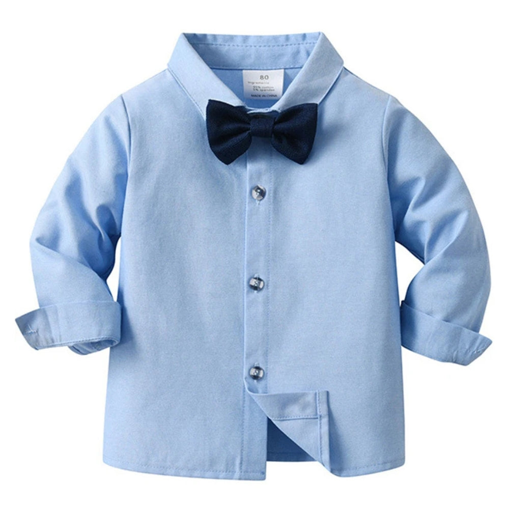 Chic Boys' 3-Piece Suit for Blue Shirt, Waistcoat and Trousers with Bow Tie