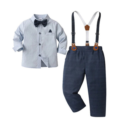 Chic Boys' 3-Piece Suit for Blue Shirt, Waistcoat and Trousers with Bow Tie