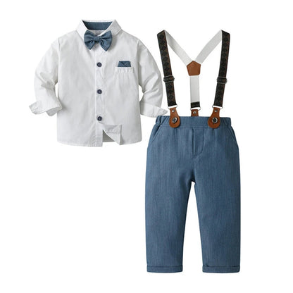 Chic Boys' 3-Piece Suit for Blue Shirt, Waistcoat and Trousers with Bow Tie
