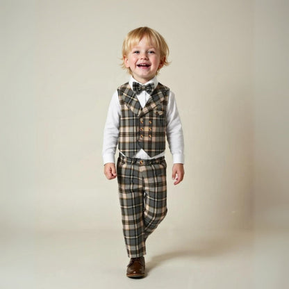Chic Boys' 3-Piece Suit for Blue Shirt, Waistcoat and Trousers with Bow Tie