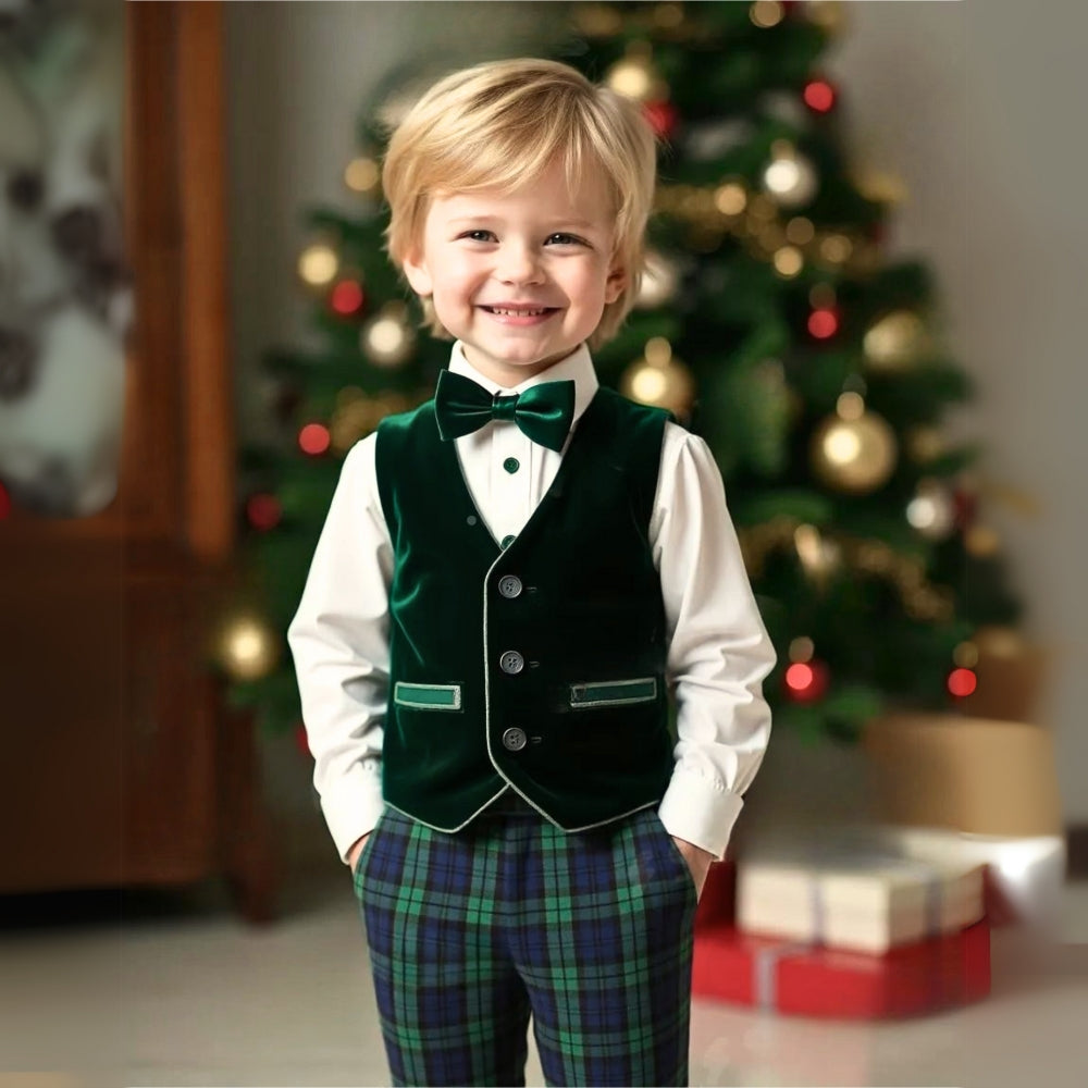 Chic Boys' 3-Piece Suit for Blue Shirt, Waistcoat and Trousers with Bow Tie