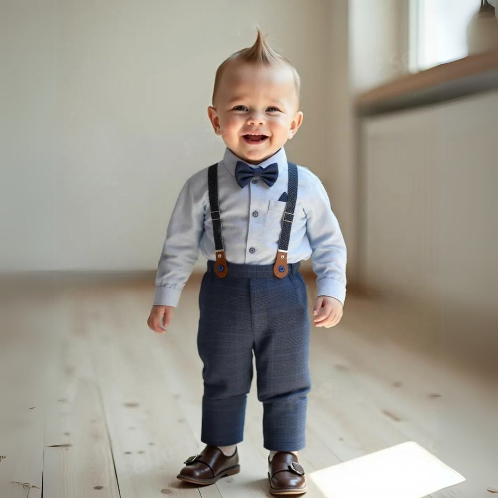 Chic Boys' 3-Piece Suit for Blue Shirt, Waistcoat and Trousers with Bow Tie