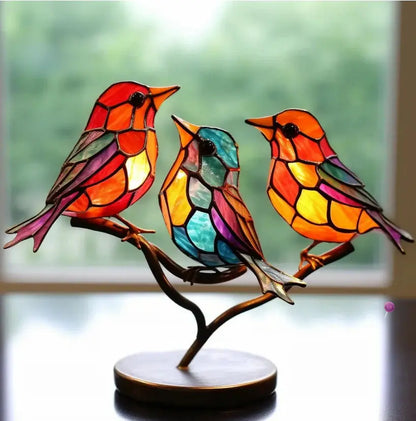 Light with Stained Glass Bird Window Decoration with Colourful Reflection for Interiors