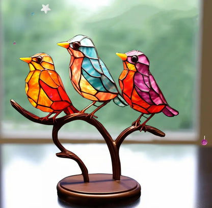 Light with Stained Glass Bird Window Decoration with Colourful Reflection for Interiors