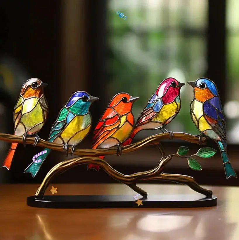 Light with Stained Glass Bird Window Decoration with Colourful Reflection for Interiors