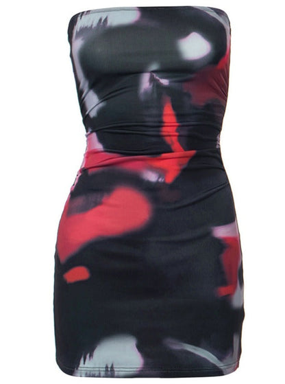 Ladies' Strapless Mini Dress with Abstract Print