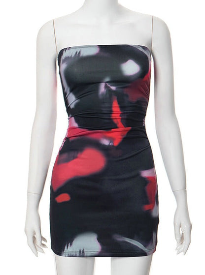 Ladies' Strapless Mini Dress with Abstract Print