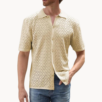 Men's Knitted Shirt with Button Closure and Collar
