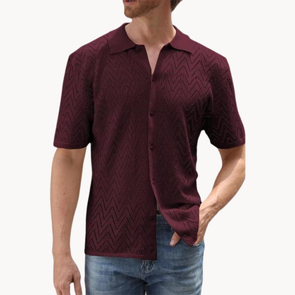 Men's Knitted Shirt with Button Closure and Collar