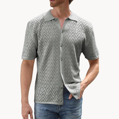 Men's Knitted Shirt with Button Closure and Collar