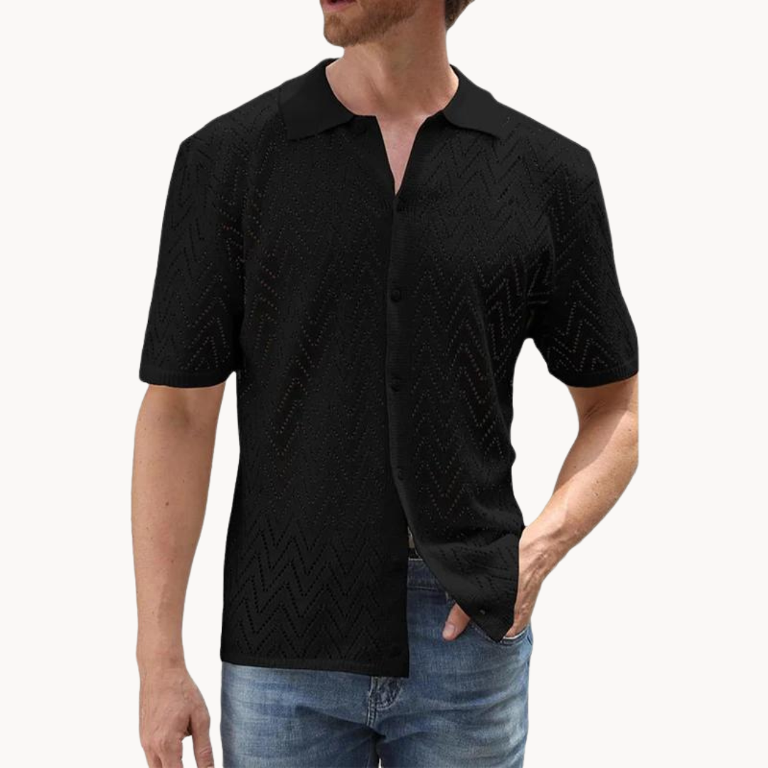 Men's Knitted Shirt with Button Closure and Collar