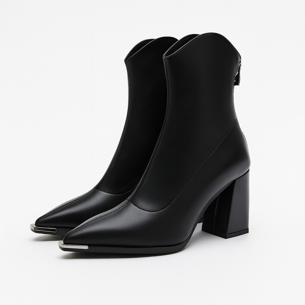 Boots in Imitation Leather with Chrome Toe for Elegant and Striking