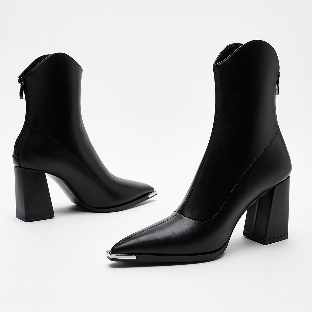 Boots in Imitation Leather with Chrome Toe for Elegant and Striking