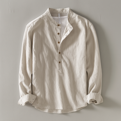 Men's Shirt with Mandarin Collar and Cotton-Linen Blend for Airy, Comfortable and Timeless