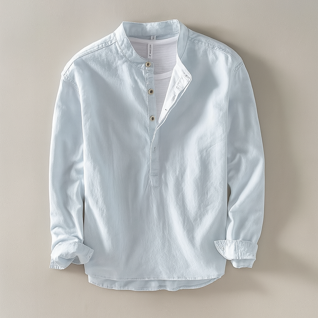 Men’s Cotton Linen Shirt for Mandarin Collar Lightweight Comfortable
