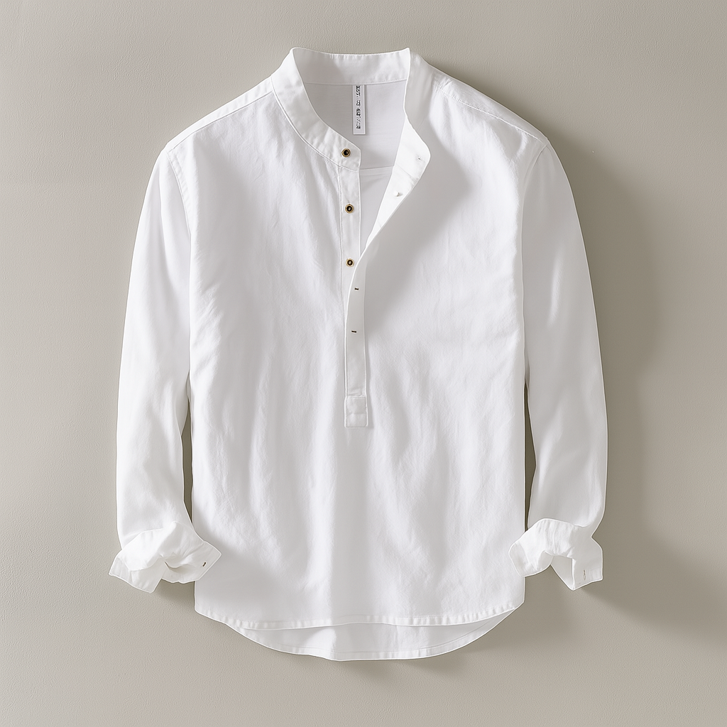 Men’s Cotton Linen Shirt for Mandarin Collar Lightweight Comfortable