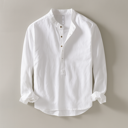Men’s Cotton Linen Shirt for Mandarin Collar Lightweight Comfortable