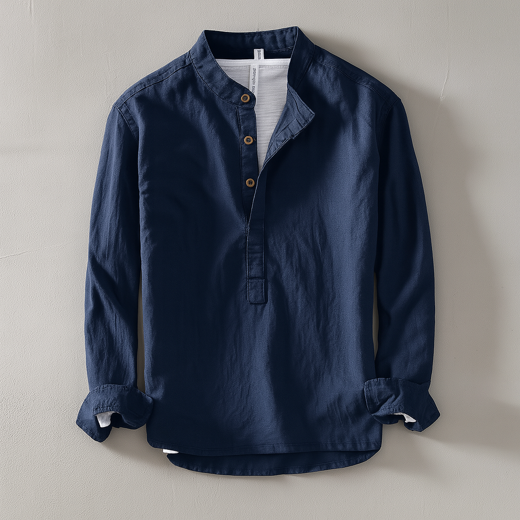 Men’s Cotton Linen Shirt for Mandarin Collar Lightweight Comfortable