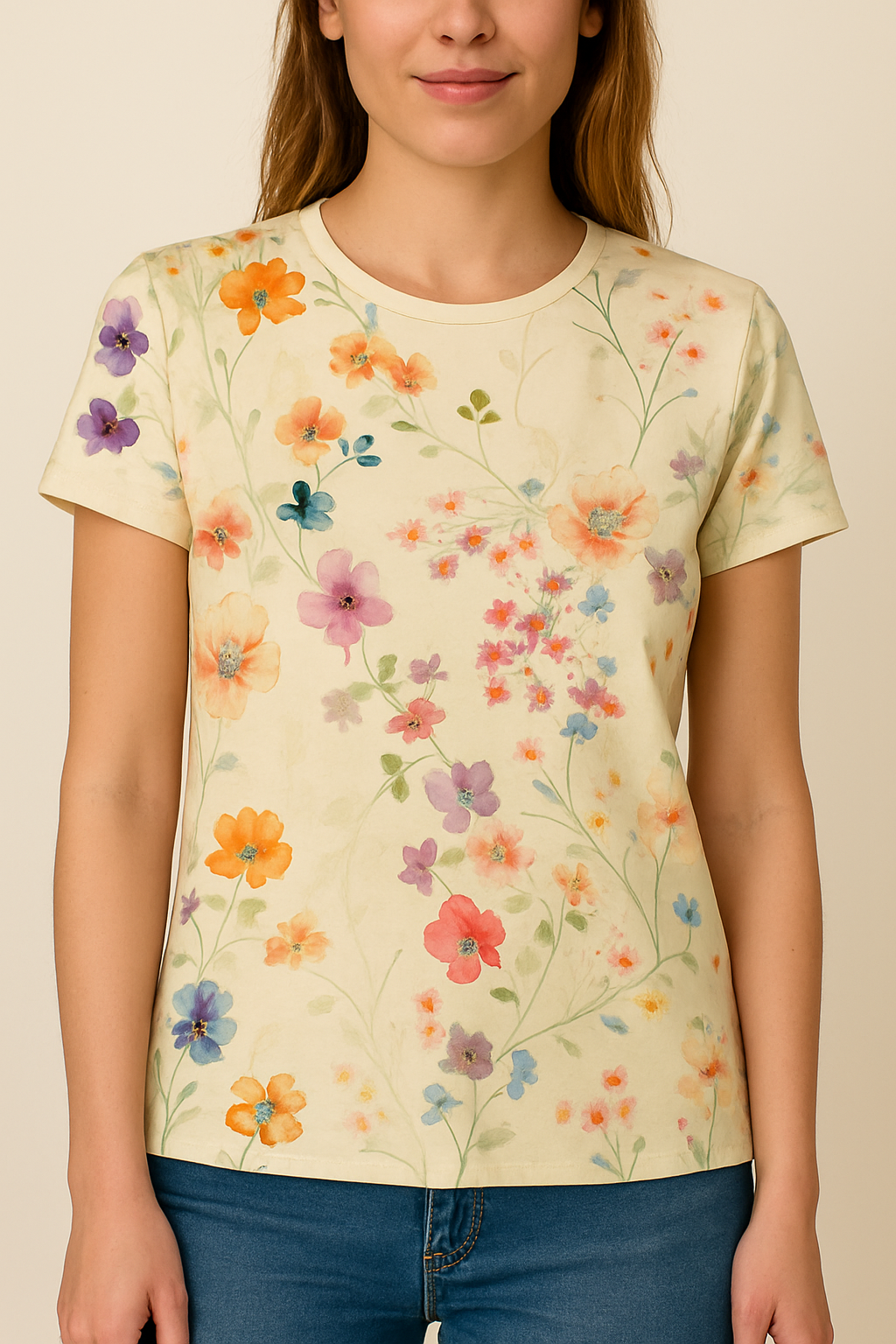 Ladies' T-Shirt with Floral Pattern and Comfortable Stretch for Everyday Use
