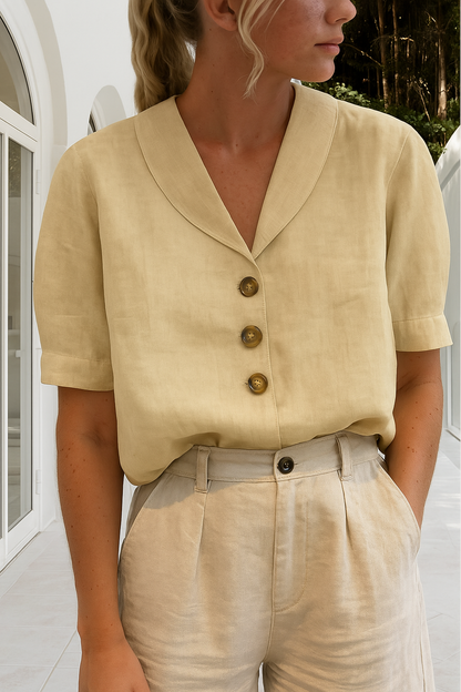 Ladies' Cotton and Linen Shirt with Refined Details and Casual Fit