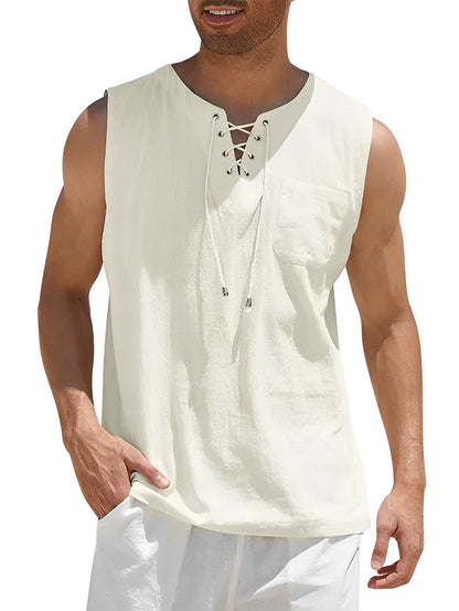Men's Tank Top with Lace Neckline and Loose Fit for Summer