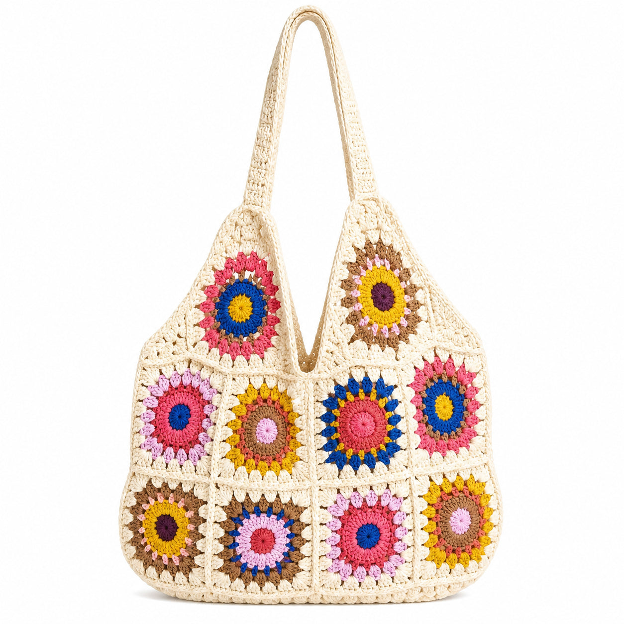 Women's Crochet Tote Bag — Boho Cotton Beach Bag & Shoulder Bag