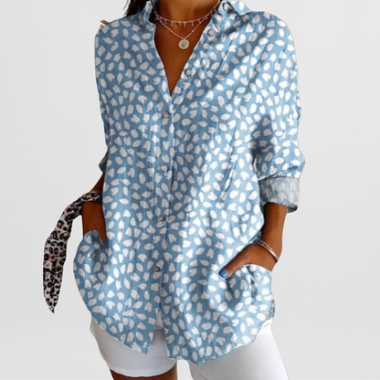 Ladies' Blouse with Tropical Floral Pattern and Loose Fit