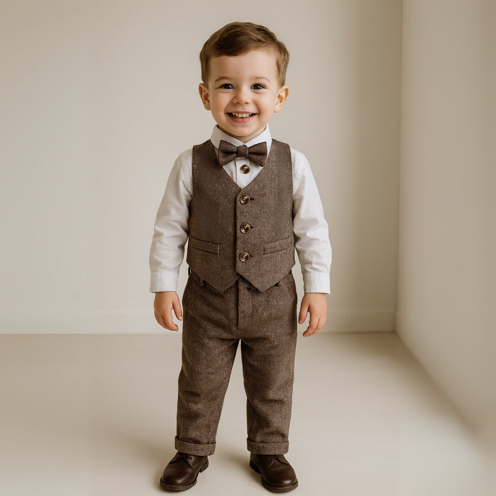 Set with Children's Outfit Design for Toddlers and Kids with Waistcoat and Bow Tie