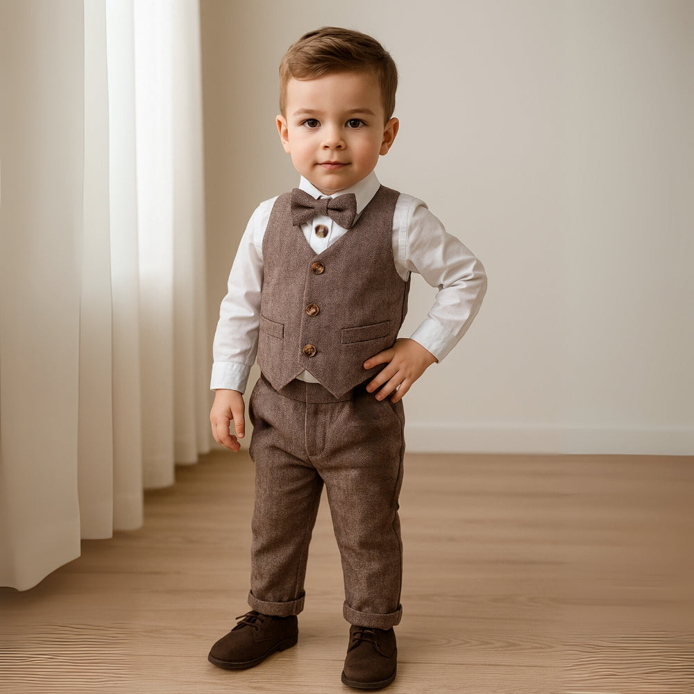 Set with Children's Outfit Design for Toddlers and Kids with Waistcoat and Bow Tie
