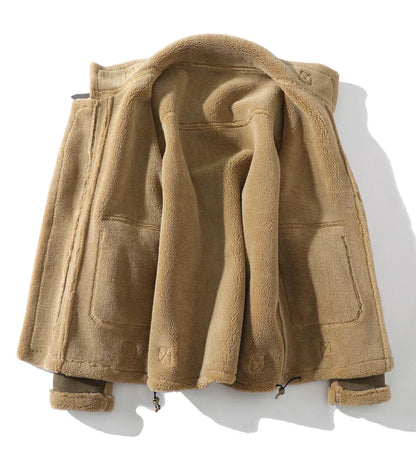 Men's Shearling Jacket with Colour Block for Warmly Lined and Relaxed