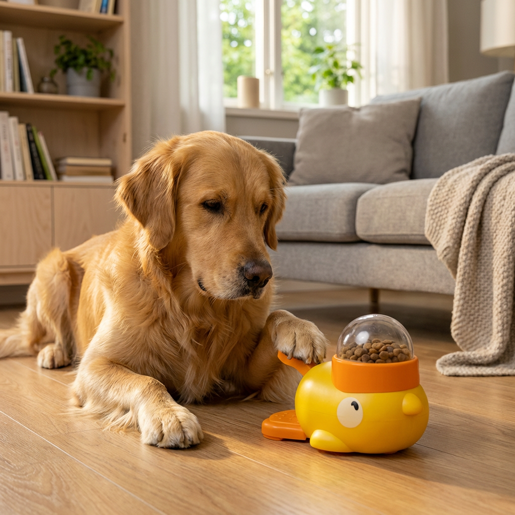 Dispenser with Interactive Dog Toy with Food Design for Mental Stimulation