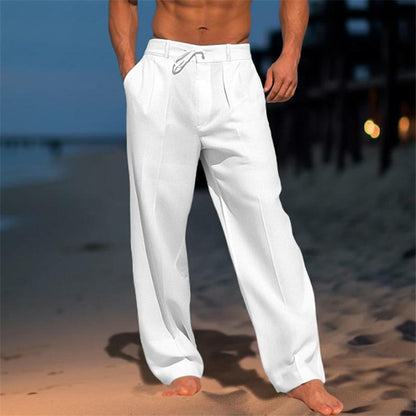 Men's Linen Trousers with Relaxed Fit and Adjustable Waist